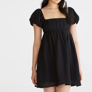 Black Puff Sleeve Mini Dress
